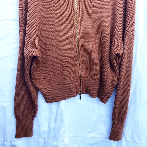 ABERCROMBIE & FITCH | LARGE BROWN DOUBLE ZIP RIBBED KNIT CARDIGAN - Picture 5 of 6